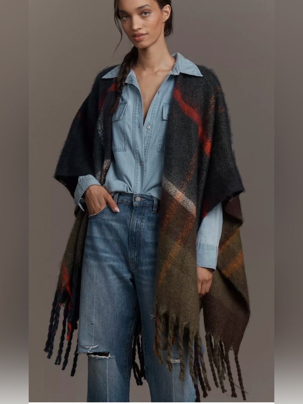 NWT Barbour Isla Boucle Serapa Fringed Tartan Wrap One Size